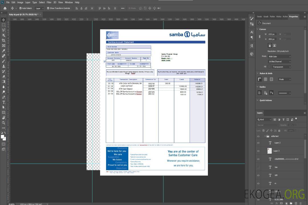 Relevé de compte de la Samba Bank d'Arabie Saoudite, modèle Word et PDF template Relevé de compte de la Samba Bank d'Arabie Saoudite, modèle Word et PDF template